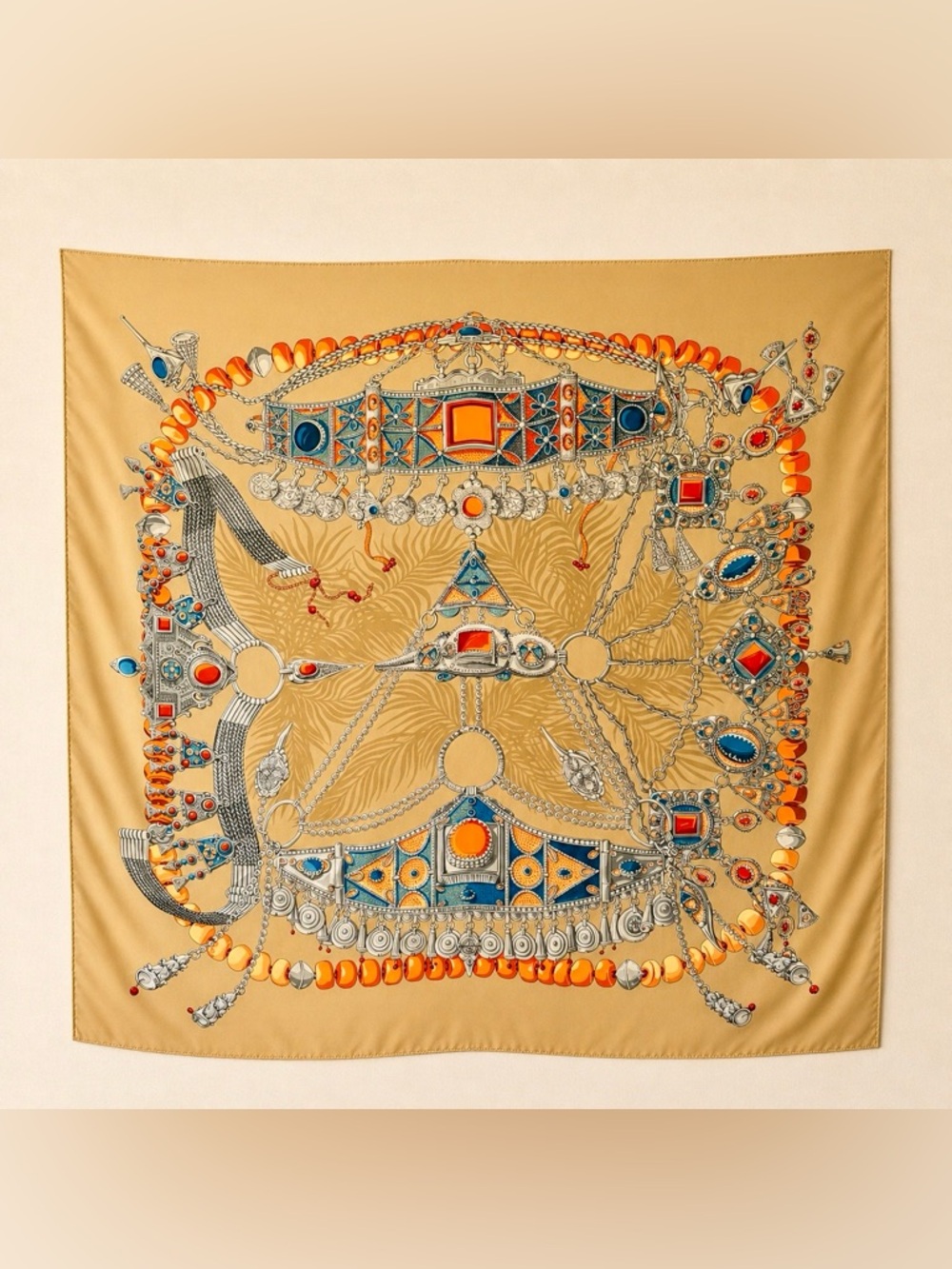 Hermès 100% Silk Scarf "Terres Precieuses" Carre 90 by Annie Faivre